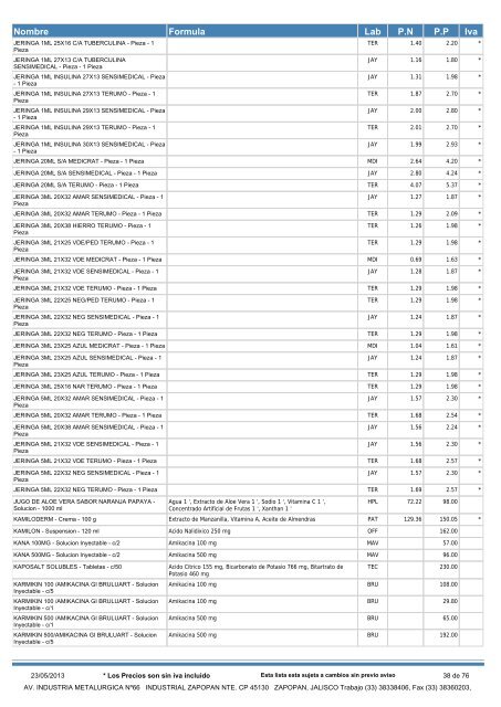 Lista de Precios por Descripcion - Medicinasrosario.com.mx