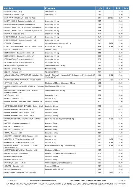 Lista de Precios por Descripcion - Medicinasrosario.com.mx