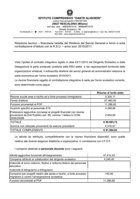 Relazione tecnico – finanziaria - Alighieri Rescaldina