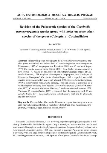 Revision of the Palaearctic species of the Coccinella ...