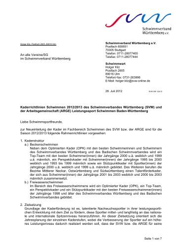Kaderrichtlinien der Arbeitsgemeinschaft Schwimmen Baden ...