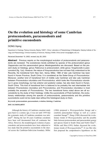 On the evolution and histology of some Cambrian protoconodonts ...