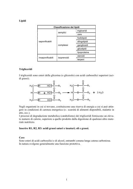 1 Lipidi Trigliceridi I trigliceridi sono esteri della glicerina (o glicerolo ...