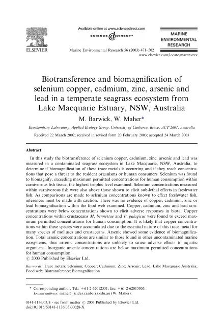 Biotransference and biomagnification of selenium copper, cadmium ...