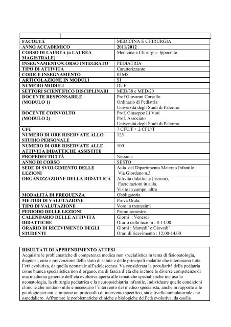 Medicina e Chirurgia - Sede formativa di Palermo- Ippocrate