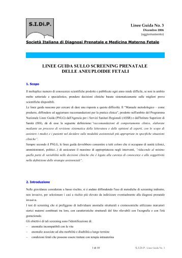 linee guida sullo screening prenatale delle aneuploidie fetali