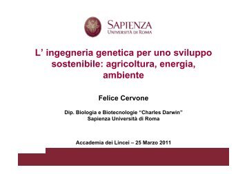 L' ingegneria genetica per uno sviluppo sostenibile: agricoltura ...