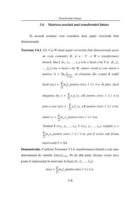 97 CAPITOLUL 3 TRANSFORMĂRI LINIARE 3.1. Defini ţia ...