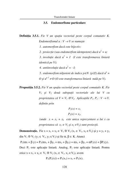 97 CAPITOLUL 3 TRANSFORMĂRI LINIARE 3.1. Defini ţia ...