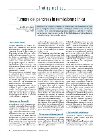 Tumore del pancreas in remissione clinica - Passoni Editore