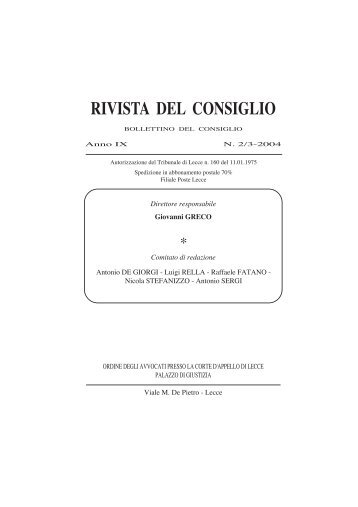 RIVISTA DEL CONSIGLIO - Ordine Avvocati Lecce