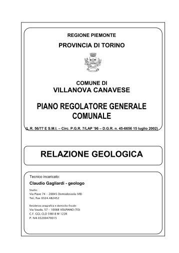Relazione Geologica - Comune di Villanova Canavese