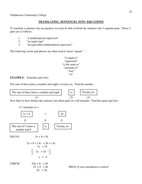 Translating Sentences Into Equations( pdf) - ...