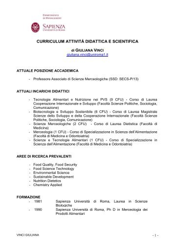 Curriculum vitae - Sapienza - Università di Roma - Cineca