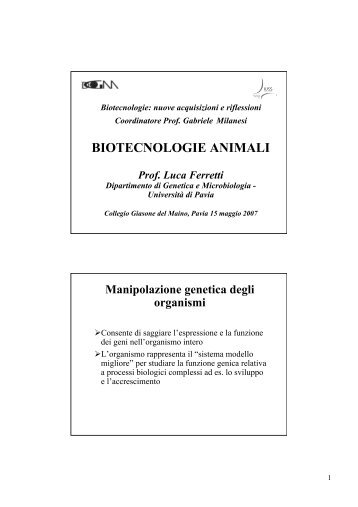 BIOTECNOLOGIE ANIMALI - Istituto Universitario di Studi Superiori ...