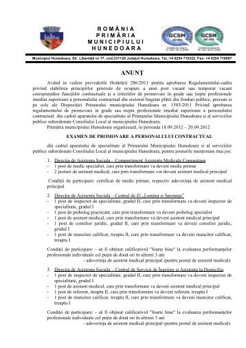 anunt concurs promovare personal contractual - Primaria ...