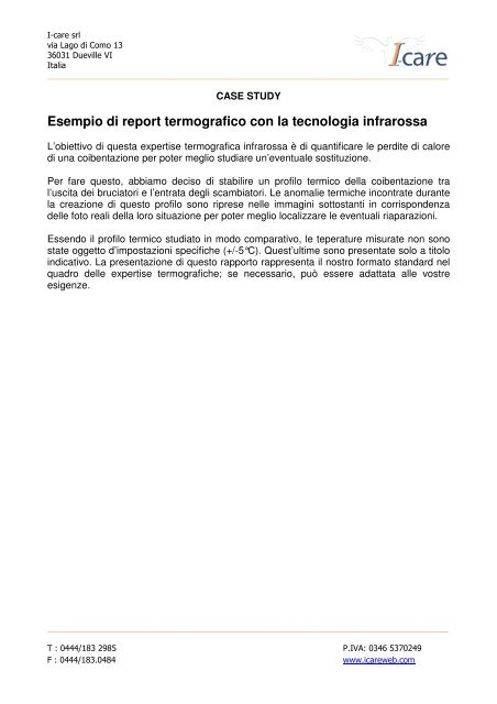 Esempio di report termografico con la tecnologia infrarossa - I-care