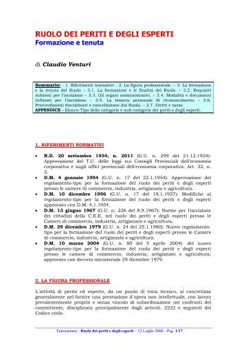 RUOLO DEI PERITI E DEGLI ESPERTI - TuttoCamere.it