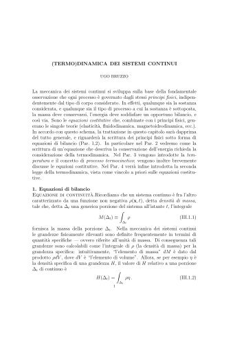 (TERMO)DINAMICA DEI SISTEMI CONTINUI La meccanica ... - DIMA