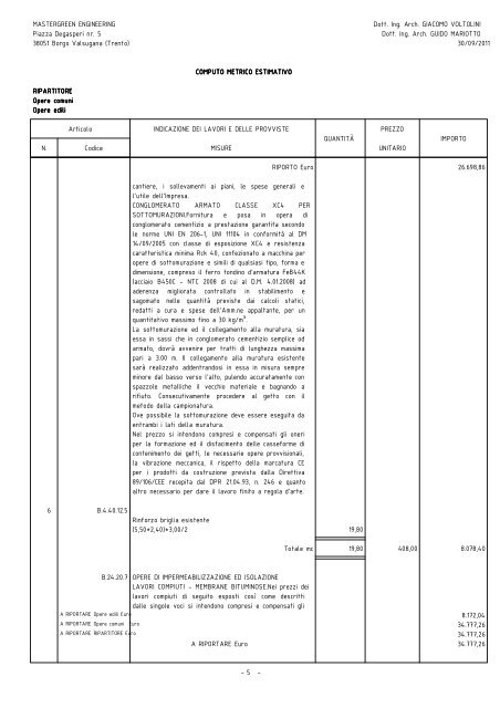 COMPUTO METRICO ESTIMATIVO - Fondazione De Bellat