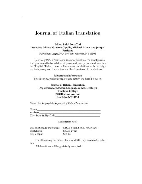 Journal of Italian Translation - Brooklyn College - Academic Home ...