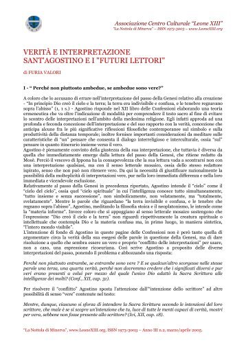 Verità e interpretazione. Sant'Agostino e i "futuri lettori - Leone XIII