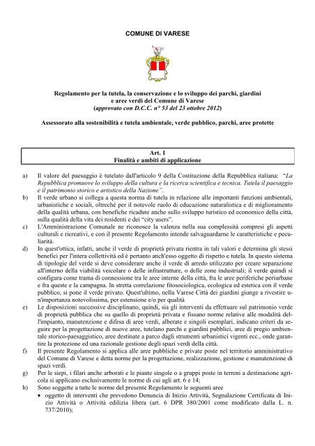 Regolamento per la tutela, la conservazione e lo - Ordine Dottori ...