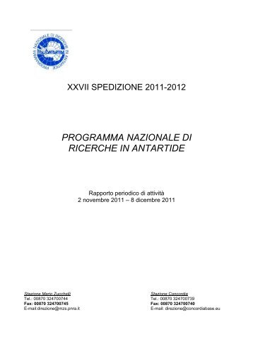 Rapporto periodico di attività 2 novembre - 8 ... - Italiantartide.it