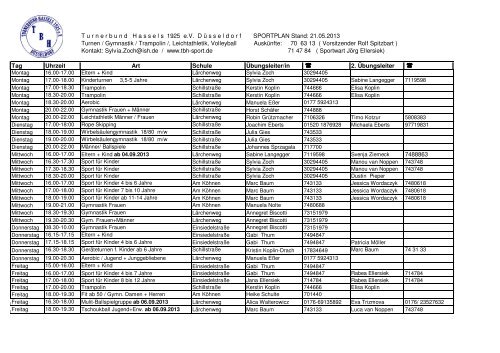 Sportplan - Turnerbund Hassels 1925 e.V