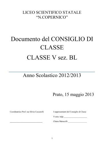 Documento del CONSIGLIO DI CLASSE CLASSE V ... - N. Copernico