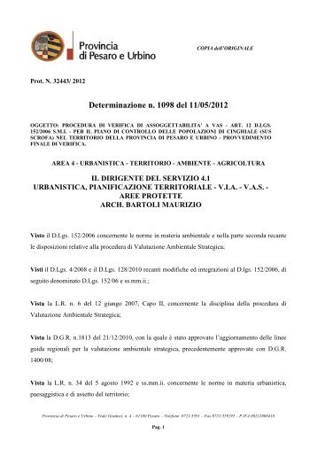 Determinazione n. 1098 del 11/05/2012 - Provincia di Pesaro e Urbino
