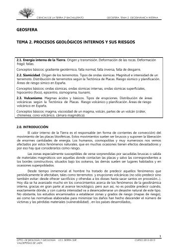 geosfera tema 2. procesos geológicos internos y ... - IES Sierra Sur