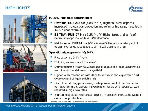 IFRS FINANCIAL AND OPERATING RESULTS FOR FIRST QUARTER 2013