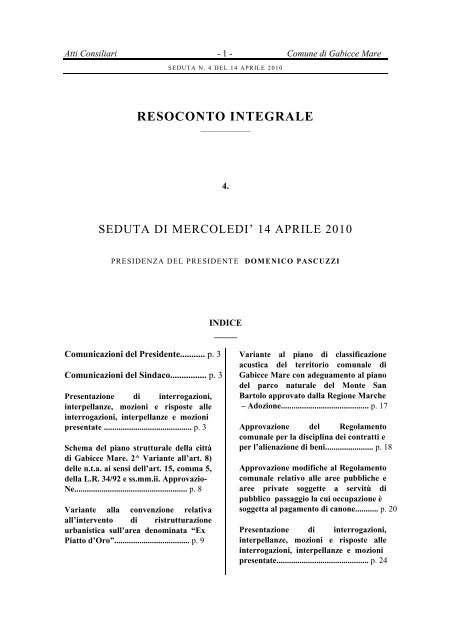 Atti consiliari Comune di Gabicce Mare Seduta Consili