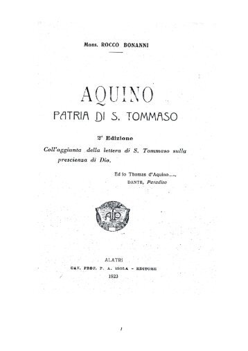 Aquino patria di San Tommaso di Mons. Rocco ... - Aquinosindaco.It