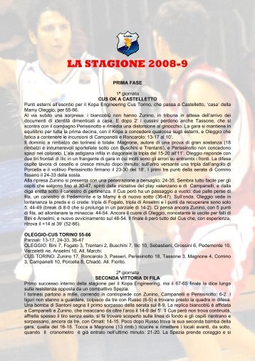 LA STAGIONE 2008-9 - CUS Torino