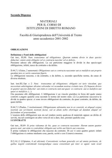 MATERIALI PER IL CORSO DI ISTITUZIONI DI DIRITTO ROMANO ...