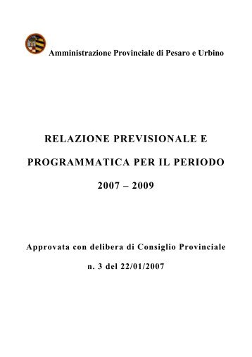 Relazione previsionale 2007 - Provincia di Pesaro e Urbino