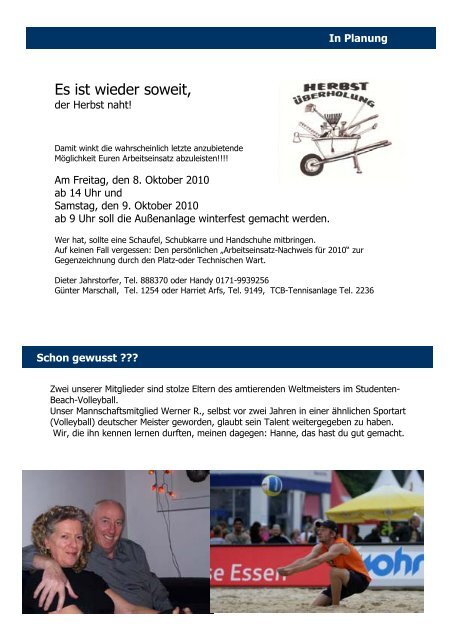 Clubzeitung des TC-Bordesholm e.V. 35. Ausgabe Oktober 2010 ...