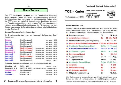 17. TCE Kurier - Tennisclub Edelweiß Gröbenzell eV