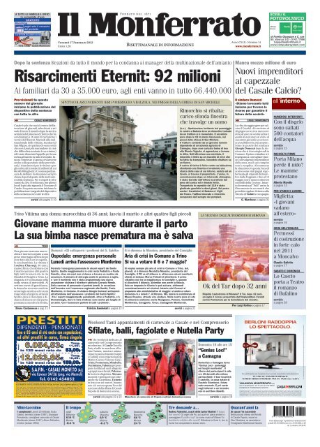 Risarcimenti Eternit: 92 milioni - Il Monferrato