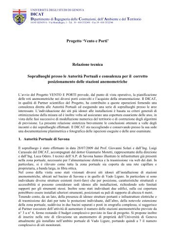 DICAT Progetto 'Vento e Porti' Relazione tecnica Sopralluoghi ...