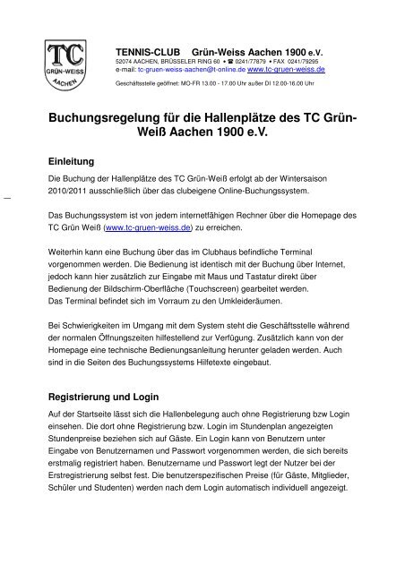 Buchungsregeln - TC-Grün-Weiss Aachen