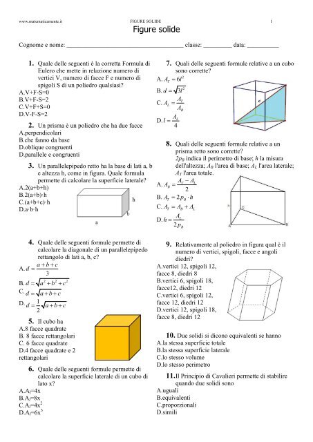 Scarica il test sulle figure solide nel formato PDF - Matematicamente.it