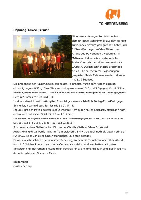 TCH-Jahresbericht 2012 - Tennisclub Herrenberg