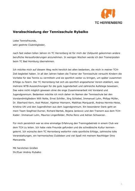 TCH-Jahresbericht 2012 - Tennisclub Herrenberg