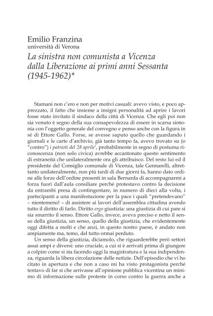 La sinistra non comunista a Vicenza dalla Liberazione ai ... - ISTREVI