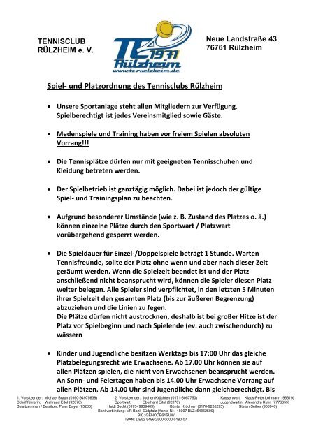 Spielordnung Tennisclub Rulzheim