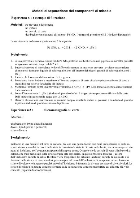 Esperimenti Vari Di Chimica - Collegio San Giuseppe - Istituto De ...