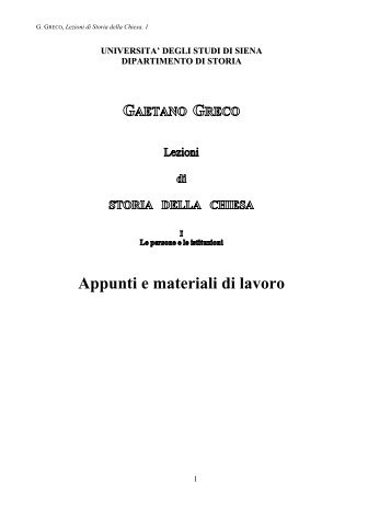 Lezioni e Storia della Chiesa - Dipartimento di Storia